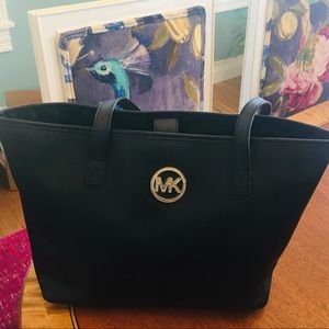 Michael Kors Black Tote with Rhinestone MK Emblem